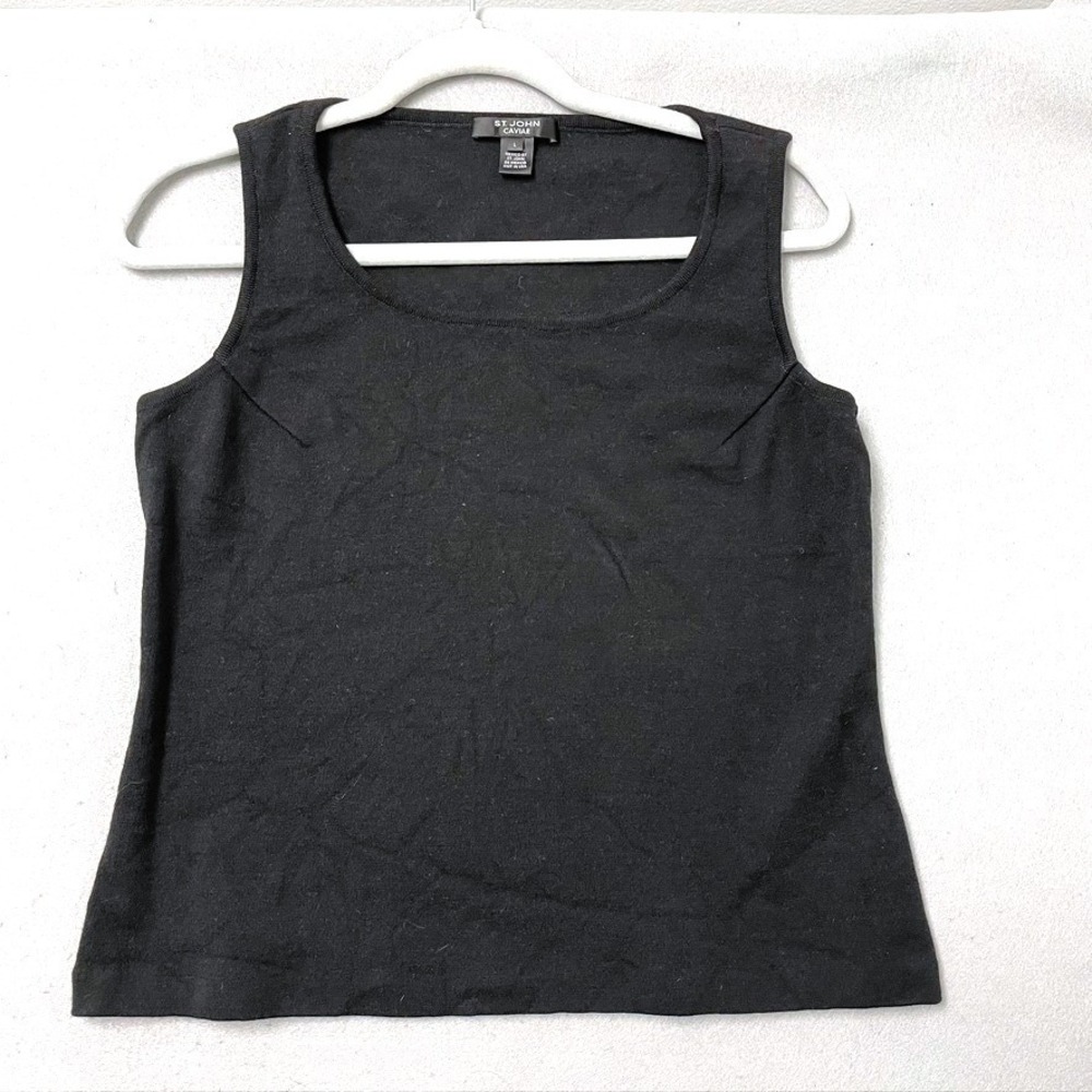 St. John Caviar Tank Top Womens L Large‎ Black Scoop Neck Knit Shell Classic